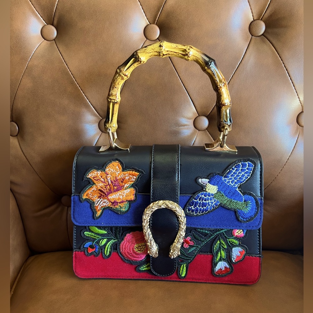 Multicolor Floral Print Top Handle Purse